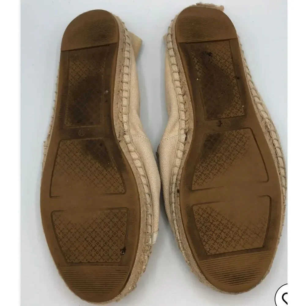 Tory Burch Size 8.5 Poppy Textile Vacation Espadrille Flats Logo Canvas Casual